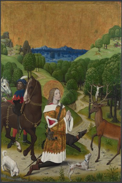 De Bekering van Sint Hubertus. Luik van het Werden Altaarstuk, ca. 1485 door Master of the Life of the Virgin