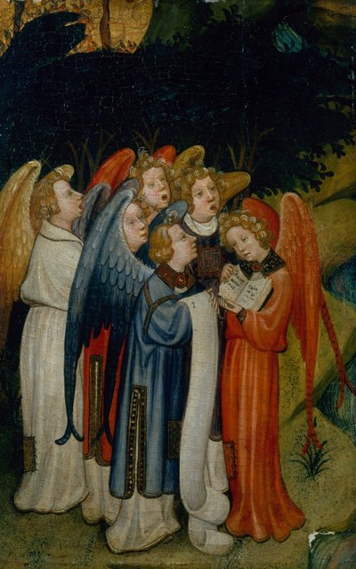 Een Koor van Engelen, fragment, waarschijnlijk van de Geboorte door Master of the Lindau Lamentation
