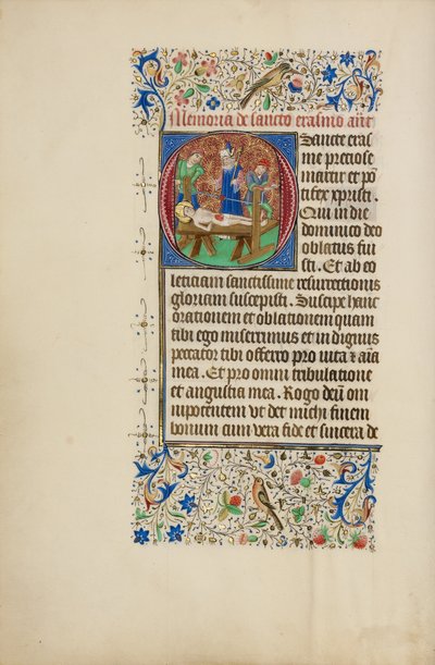Begin O: Het martelaarschap van de heilige Erasmus door Master of the Llangattock Hours