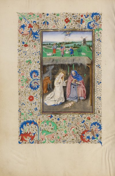 De Geboorte en De Aankondiging aan de Herders door Master of the Llangattock Hours