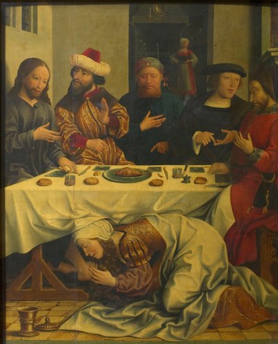 Christus in het huis van Simon de Farizeeër door Master of the Magdalen Legend
