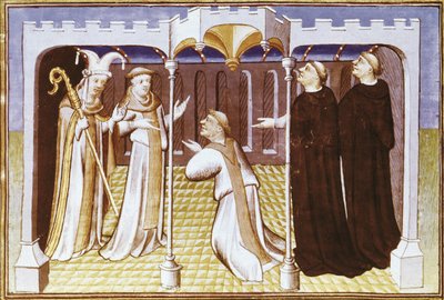 Broeder Ricoldo da Monte di Croce voor de Nestorianen door Master of the Mazarine