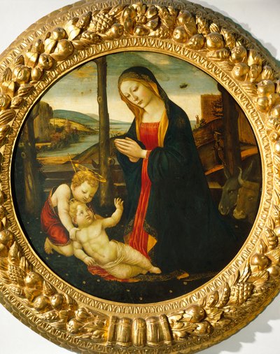 Madonna en Kind met St. Johannes door Master of the Miller Tondo (attr. to)