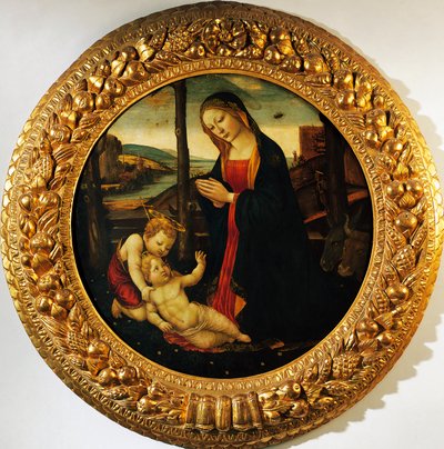 Madonna en Kind met de jonge Sint Jan de Doper, schilderij toegeschreven aan de Meester van Tondo Miller (eind 15e eeuw) door Master of the Miller Tondo (attr. to)