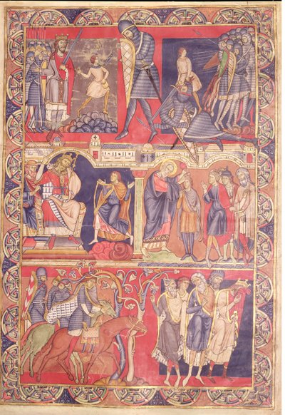 Scènes uit de Levens van Samuel, Saul en David, uit de Winchester Bijbel, 1160-80 door Master of the Morgan Leaf
