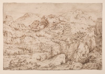 Landschap met een kunstenaar die schetst, ca. 1606-08 door Master of the Mountain Landscapes