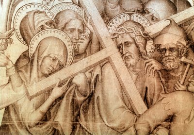 Het parement van Narbonne: de Christus die zijn kruis draagt door Master of the Parement of Narbonne