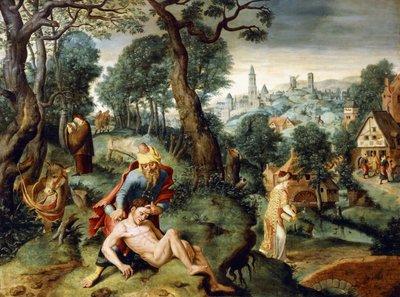 De gelijkenis van de barmhartige Samaritaan door Master of the Prodigal Son