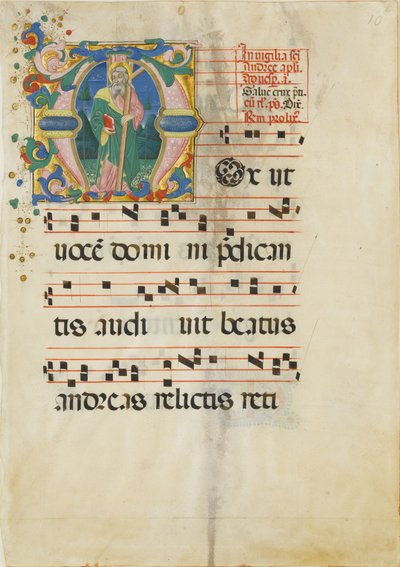 Manuscriptblad met het feest van Sint Andreas in een initiaal M ..., tweede helft 15e eeuw door Master of the Riccardiana Lactantius