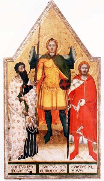 St. Michaël de Aartsengel met St. Bartholomeus en St. Julianus door Master of the Rinuccini Chapel