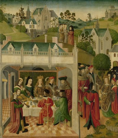 Bruiloftsfeest van Sint Elisabeth van Hongarije en Lodewijk van Thüringen in de Wartburg, c. 1490-c.1495 door Master of the St.Elizabeth panels