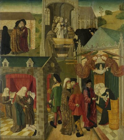 Sint Elisabeth van Hongarije verzorgt de zieken in Marburg, De dood van Sint Elisabeth, binnenvleugel rechts van een altaarstuk gemaakt voor de Grote Kerk in Dordrecht door Master of the St Elizabeth Panels