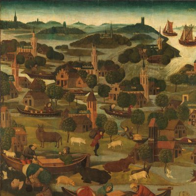 De Sint Elisabethsvloed, 18-19 november 1421, met de dijkbreuk bij Wieldrecht door Master of the St Elizabeth Panels