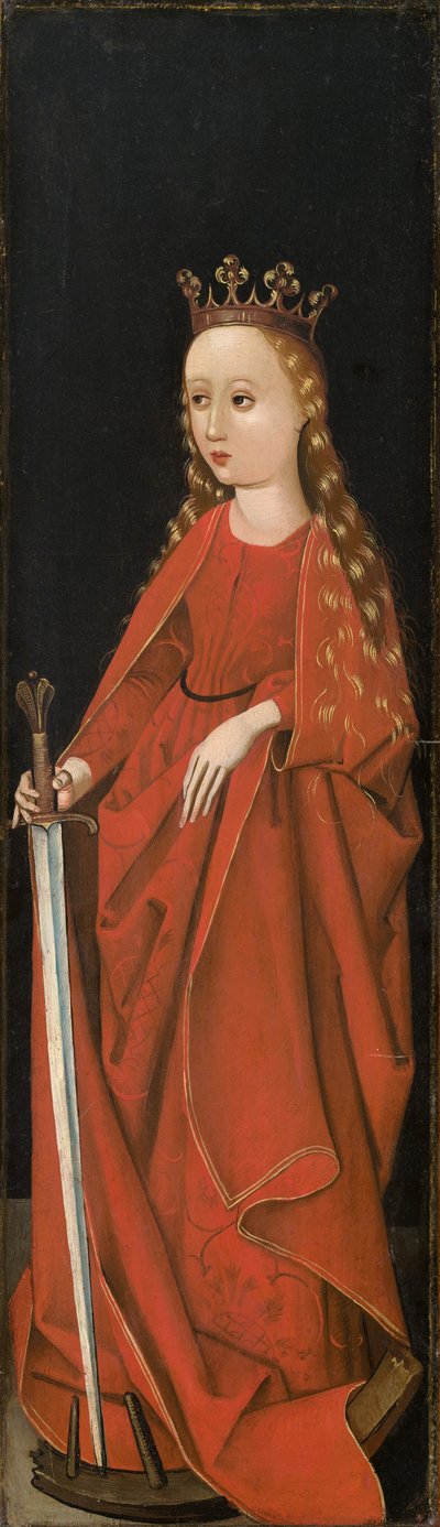 Sint-Catharina [rechter vleugel buitenkant], ca. 1480-1490 door Master of the Starck Triptych