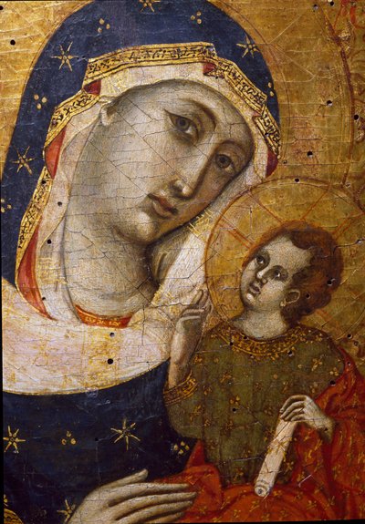 Maagd met kind (detail) door Master of the Sterbini Diptych