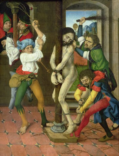 De Geseling van Christus, zijpaneel van het Altaarstuk van de Passie door Master of the Strache Altar