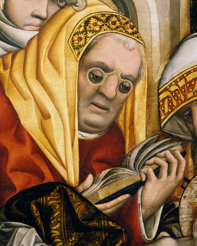 Priester met bril, detail van Besnijdenis van Christus door Master of the Tucher Altarpiece