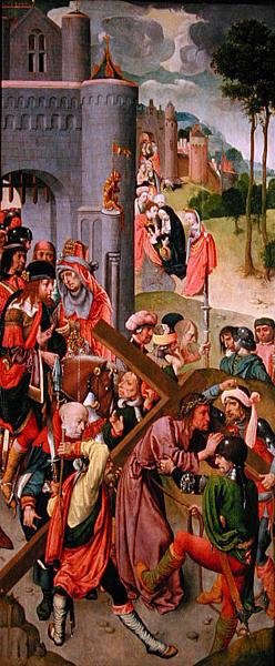 Christus draagt het kruis, zijpaneel van een drieluik, c.1490s door Master of the Virgo Inter Virgines