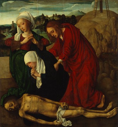 De klaagzang over de dode Christus, ca. 1490 door Master of the Virgo Inter Virgines