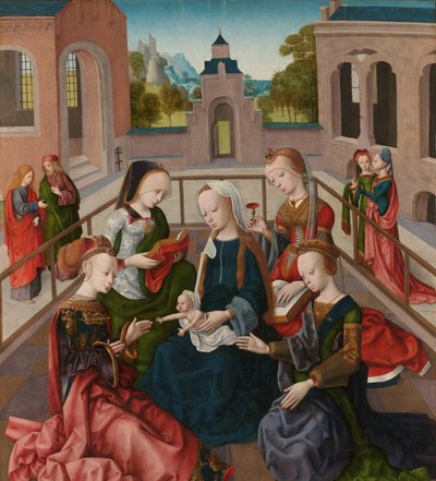 Maria met kind met de heiligen Catharina, Cecilia, Barbara en Ursula door Master of the Virgo Inter Virgines