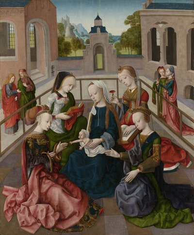 De Maagd en het Kind met vier heilige maagden, c.1495-1500 door Master of the Virgo Inter Virgines