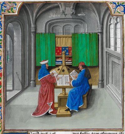 Boccaccio en Petrarca Uit: De casibus virorum illustrium door Giovanni Boccaccio door Master of the White inscriptions