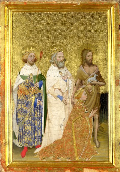 Richard II van Engeland met zijn beschermheiligen (Het linker binnenpaneel van het Wilton Diptiek) door Master of the Wilton Diptych