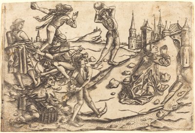 De Steniging van Heilige Stefanus door Master with the Banderoles after Israhel van Meckenem