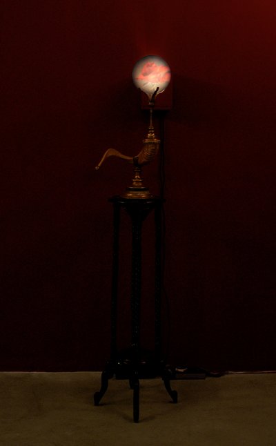 Hoornblazer, 2002 (glas, water, messing, ramshoorn, hout, videoprojector en speler) door Mat Collishaw