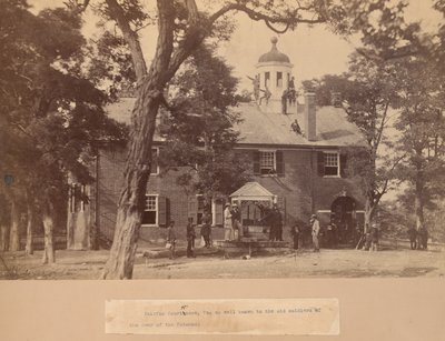 Fairfax Court House, Virginia, met soldaten van de Unie voor en op het dak door Mathew Brady