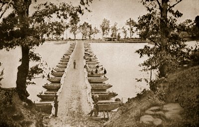 Pontonbrug bij Deep Bottom aan de James door Mathew B. Brady