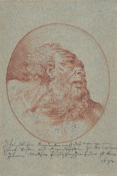 Hoofd van een bebaarde man die naar rechts kijkt, 1692 door Mathias Fussli