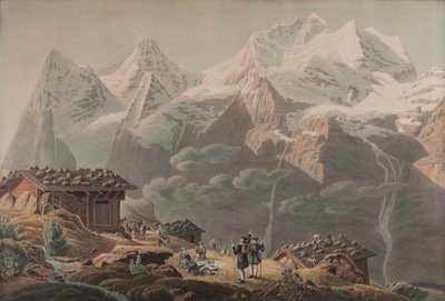De Jungfrau, de Mönch, de Eiger vanaf Wengernalp 1822 door Mathias Gabriel Lory