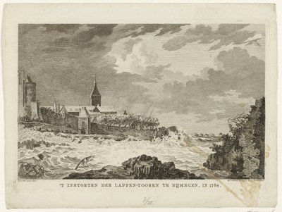 Instorten van de Lappentoren te Nijmegen, 1784 door Mathias de Sallieth