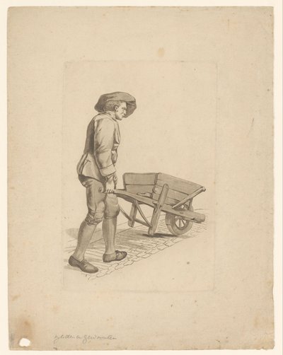 Man met kruiwagen door Mathias de Sallieth
