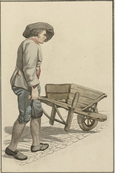 Man met kruiwagen door Mathias de Sallieth