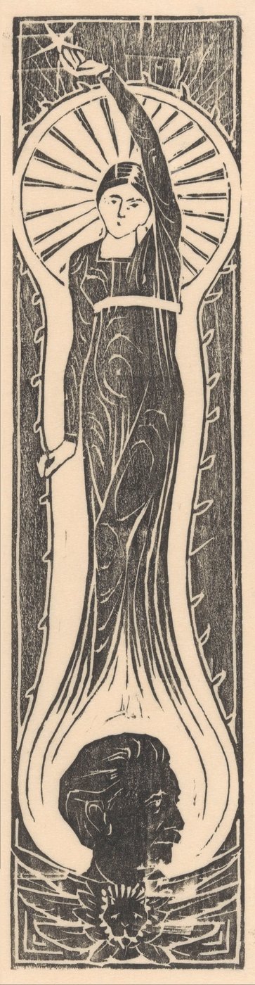 Allegorische figuur met portret van Multatuli door Mathieu Lauweriks