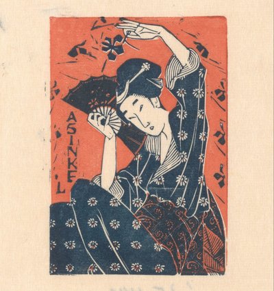 Reclamekaart van A. Sinkel met Japanse vrouw door Mathieu Lauweriks