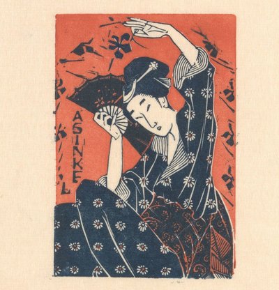 Reclamekaart van A. Sinkel met Japanse vrouw door Mathieu Lauweriks