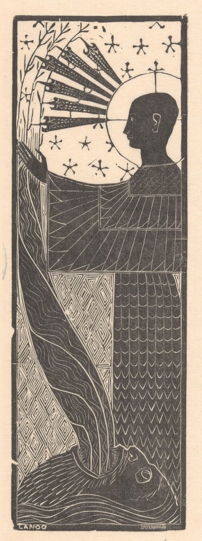 Staande figuur en mannenhoofd met opengesperde mond door Mathieu Lauweriks
