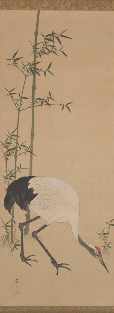 Kraanvogels, Bamboe en Pijnboom, Edo Periode door Matsumura Keibun