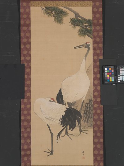 Kraanvogels, Bamboe en Pijnboom, Edo Periode door Matsumura Keibun