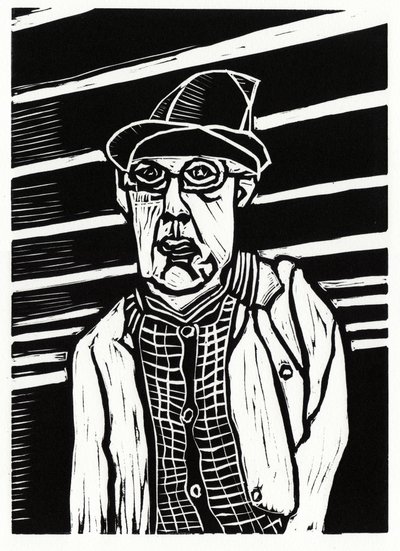 Southwark Man, 2013 (linoleumsnede) door Matt Bannister