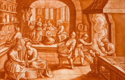Het verhaal van Maria en Martha, illustratie uit de Bijbel, gegraveerd door J.C. Bodenehr door Mattaus the Younger Merian