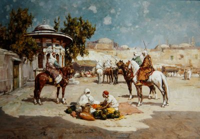 Arabische krijgers op een marktplein, c.1910 door Matteo Da Angelo Rossotti