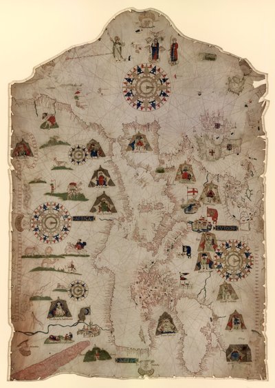 Kaart van de Middellandse Zee, Zwarte Zee en de kusten van West-Europa en Noordwest-Afrika, c.1559 door Matteo Prunes