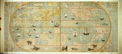 Kunyu Wanguo Quantu Kaart van de talloze landen van de wereld door Matteo Ricci