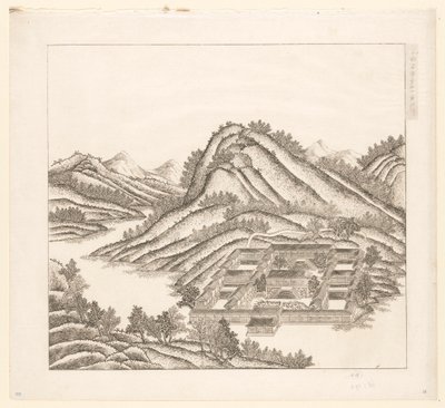 Gezicht op een deel van het keizerlijk zomerpaleis in Chengde (Jehol) te China door Matteo Ripa