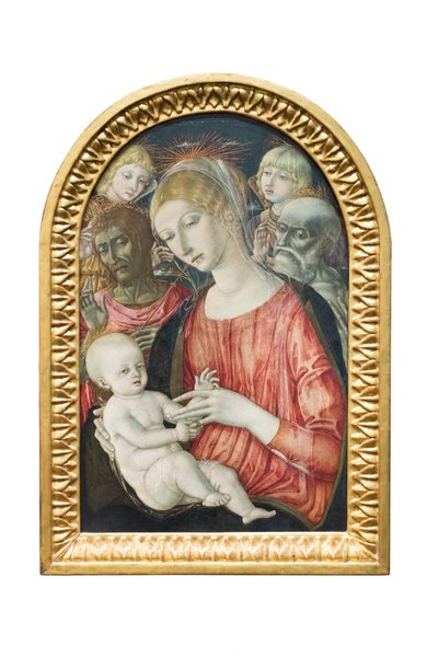 Madonna en Kind met engelen, Sint Johannes de Doper en Sint Hiëronymus door Matteo di (c.1430 95) Giovanni