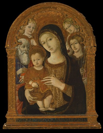 De Maagd en het Kind tussen de Heiligen Johannes de Evangelist, Jacobus en twee Engelen, c.1480-1490 door Matteo di (c.1430 95) Giovanni